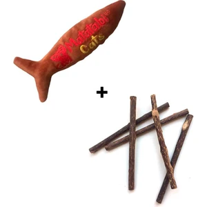 Matatabi Cats Spino Seti  Peluş Balık Kedi Oyuncağı + Doğal Matatabi Small Stick 5'li