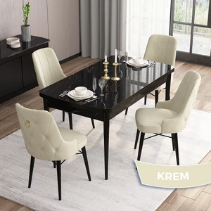 Concept Mdf Are Serisi, 80 x 132 cm Açılabilir Siyah Mermer Desen Mutfak Masası Takımı 4 Sandalye