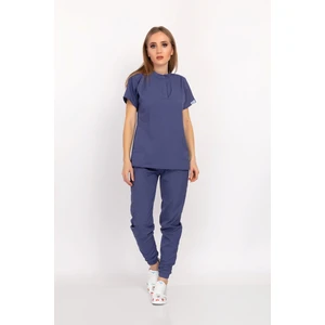 Nur Medikal Giyim Fırtına Mavisi Renk Çıt Çıtlı Hakim Yaka Soft Likra Doktor, Hemşire, Hastane, Nöbet Forma Takım