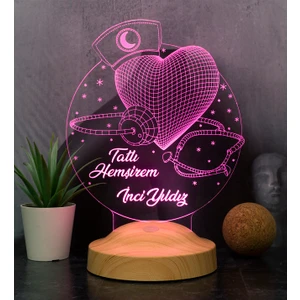 Hemşireye Hediye Kişiye Özel Led Lamba, Hemşireler Günü İsimli 3D Gece Lambası, Dekoratif Hediye Fikri, Tatlı Hemşirem 3D LED Lamba