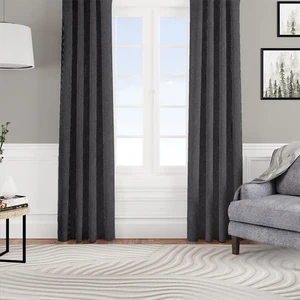 Kadife Dokulu Fon Perde Pilesiz Tek Kanat Siyah