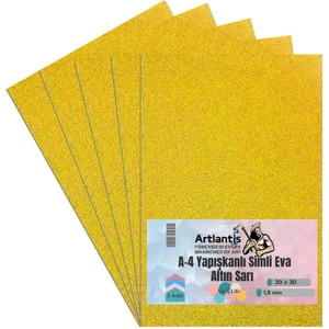 Yapışkanlı Simli Eva Altın Sarı A4 20X30 5 Adet 1 Paket Hobi Okul Öncesi Kreş Anasınıfı Eva Yapışkanlı Simli 20*30