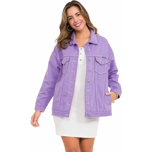 Cipo & Baxx Oversize Uzun Kadın Kot Ceket Lila Renk Pamuklu Rahat Tasarım