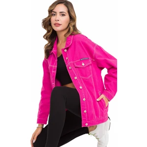 WJ211 Oversize Uzun Kadın Fuşya Kadın Kot Ceket