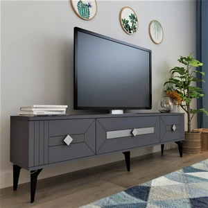 Demonte Dekor 3 Kapaklı, Şık, Kullanışlı Ceneyra Tv Ünitesi Antrasit-Gümüş