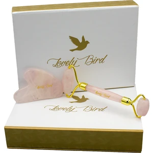 Lovely Bird Kuvars Roller ve Gua Sha Face Roller Anti Aging Kırışık Önleyici Aşk Taşı % 100 Doğal Taş