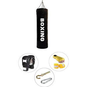 Spor Byfit 70 cm x 25 cm Siyah Boks Torbası + Boks Eldiveni + Boks Bandajı + Askı Aparatı - 4' Lü Set - Dolu