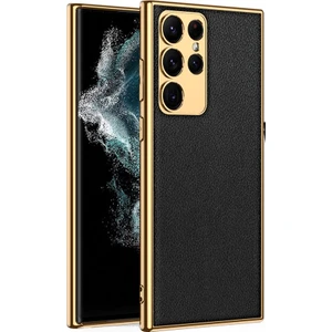 Samsung Galaxy S23 Ultra Kılıf Fizyon Lazer Kaplama Silikon Deri Görünümlü Kamera Korumalı Siyah