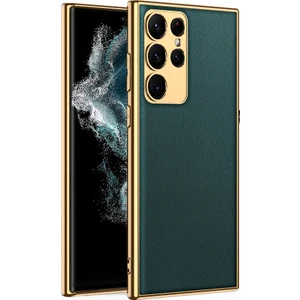 Samsung Galaxy S23 Ultra Kılıf Fizyon Lazer Kaplama Silikon Deri Görünümlü Kamera Korumalı Yeşil