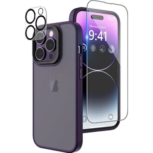 Case Street Apple iPhone 14 Pro Kılıf Impact Alpin Mat Buzlu Kapak Derin Mor + Nano Ekran Koruyucu + Kamera Koruyucu