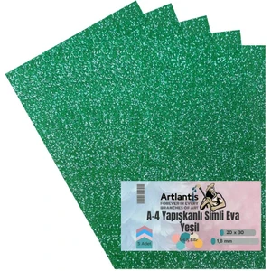Yapışkanlı Simli Eva Yeşil A4 20X30 5 Adet 1 Paket Hobi Okul Öncesi Kreş Anasınıfı Eva Yapışkanlı Simli 20*30