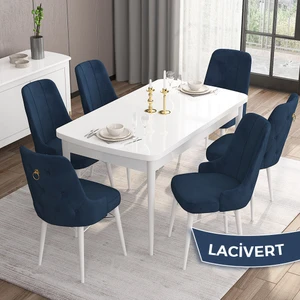 Concept Mdf Are Serisi 80 x 132 cm Açılabilir Üst Kalite Yemek Mutfak Masası Takımı 6 Sandalyeli