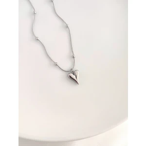 Kadın 316L Paslanmaz Çelik Gümüş Renk Top Zincir Kalp Kolye