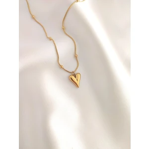 Kadın 316L Paslanmaz Çelik Gold Top Zincir Kalp Kolye