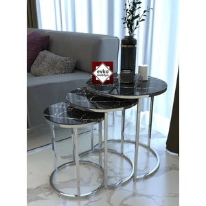 Evko Mobilya 3'lü Zigon Sehpa Krom Kırılmaz Temperli Camlı, Servis Sehpası, Salon Sehpası
