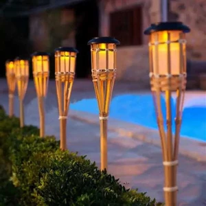 2 Adet Dekoratif Bağ Bahçe Balkon Dış Mekan Için Solar Güneş Enerjili Dekoratif Bambu Işığı Aydınlatması