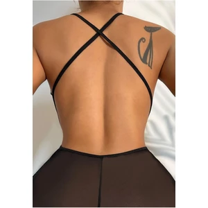 Kadın Çapraz Askı Detaylı Şık Dantel Tül Babydoll Gecelik - Tek Parça İç Çamaşırı Bodysuit - 6400