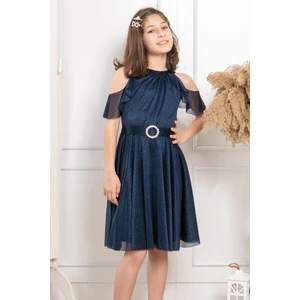 Simli Tül Çocuk Abiye Lacivert MDV31010