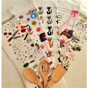 Z&n Style Bukle Kadifemsi Dokulu 40X60 cm Baskılı Saçaklı Mutfak Havlusu El Bezi  (5'li Set)