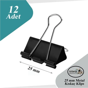 Çelik Kıskaç Klips 25 mm 12 Adet 1 Paket Metal Mandal Binder Clips Kıska 60 Sayfa Kapasiteli Çok Amaçlı Kullanım