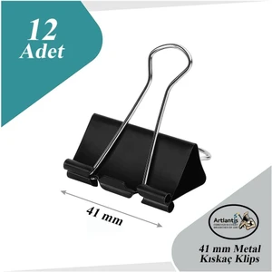 Çelik Kıskaç Klips 41 mm 12 Adet 1 Paket Metal Mandal Binder Clips Kıska 180 Sayfa Kapasiteli Çok Amaçlı Kullanım