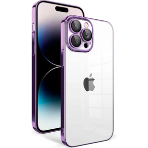 Caseart Apple iPhone 14 Pro ile Uyumlu Kapak Lens Korumalı Arkası Şeffaf Sert Mika Kılıf - Mor