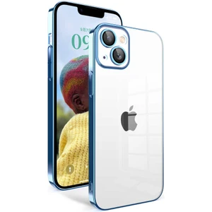 Caseart Apple iPhone 14 ile Uyumlu Kapak Lens Korumalı Arkası Şeffaf Sert Mika Kılıf - Mavi