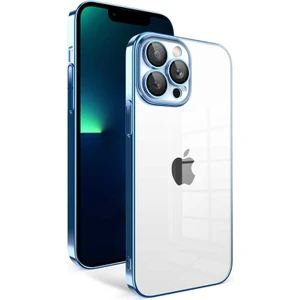 Caseart Apple iPhone 13 Pro Max ile Uyumlu Kapak Lens Korumalı Arkası Şeffaf Sert Mika Kılıf - Mavi