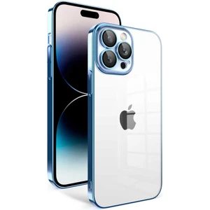 Apple iPhone 14 Pro ile Uyumlu Kapak Lens Korumalı Arkası Şeffaf Sert Mika Kılıf - Mavi