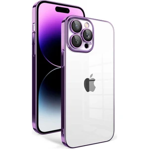 Apple iPhone 14 Pro Max ile Uyumlu Kapak Lens Korumalı Arkası Şeffaf Sert Mika Kılıf - Mor