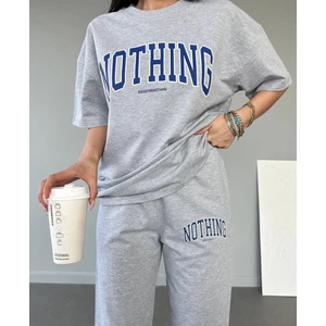 Amor Man Tasarım Nothıng Baskılı % 100 Pamuk Oversize Kısa Kollu Yazlık Kadın Eşofman Takımı