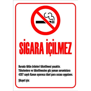 Izmir Serigrafi Sigara Içilmez  Galvaniz Uyarı Levhası 17,5 x 25 cm