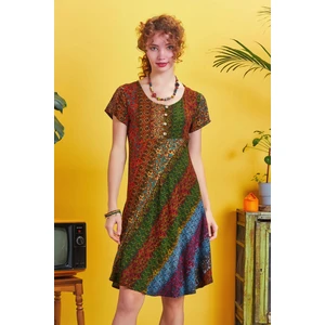 Los Banditos Önü Düğmeli Patchwork Kısa Kol Bohem Elbise