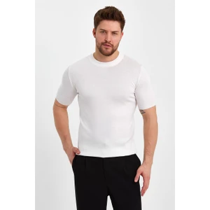 Cool Tarz Beyaz Erkek Yarım Balıkçı Düz Triko T-SHIRT-TRZ19129R12S