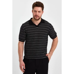 Cool Tarz Siyah Erkek Polo Yaka Çizgili Triko T-SHIRT-TRZ19124R03S