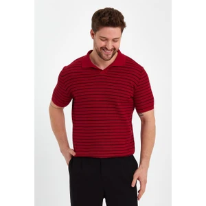 Cool Tarz Bordo Erkek Polo Yaka Çizgili Triko T-SHIRT-TRZ19124R04S