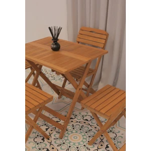 60x80cm Ahşap Balkon/ Bahçe 5'li Katlanabilir Set (4 Sandalye 1 Masa)