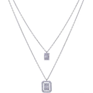 Baget Taşlı 925 Ayar Gümüş İkili Kadın Kolye