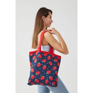 Ays Home Çilek Desen Bez Alışveriş Plaj Omuz Çantası