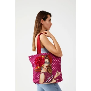 Ays Home Popart Desen Bez Fuşya Puantiyeli Plaj Alışveriş Çantası