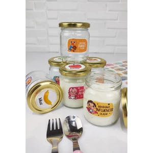 Mama - Yoğurt Kavanozu Değerler Meyveler ve Hayvanlar Etiketli 210 ml Gold Kapaklı 6'lı