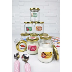 Mama - Yoğurt Kavanozu Değerler Meyveler ve Hayvanlar Etiketli 210 ml Gold Kapaklı 10'lu