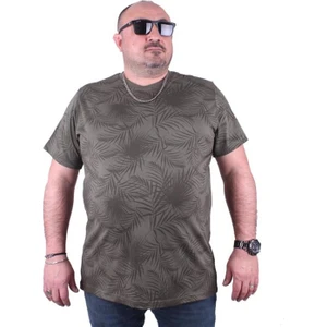 Büyük Beden Sıfır Yaka Tişört Palm Leaf 23148 Hakı
