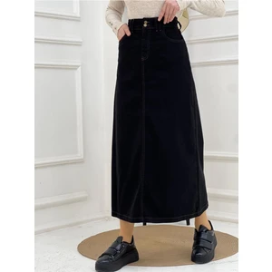 Nakışlı Kontrast Ipli Gabardin Etek - Siyah