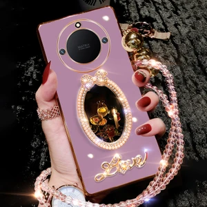 Honor X9A Dıy Ayna Love Mektup Kristal Zinciri Cep Telefonu Kılıfları (Yurt Dışından)