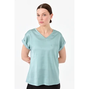 Desen Triko Kadın V Yaka Önü Saten Bluz S.yeşili