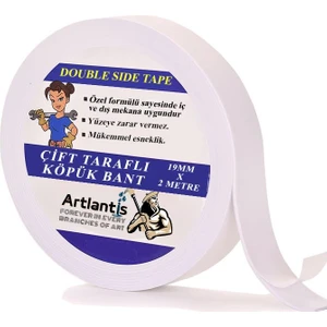 Çift Taraflı Bant Köpük Bant 19MM x 2mt 1 Adet Çerçeve Tablo Halı Yapıştırma Bandı Iç ve Dış Mekan Süper Güçlü Köpük Bant