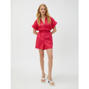 Şortlu Tulum Kısa Kollu Düğmeli Gömlek Yaka