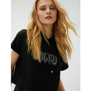 Crop Tişört Kapüşonlu Baskılı