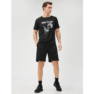 Spor Tişört Slogan Baskılı Bisiklet Yaka Reglan Kol